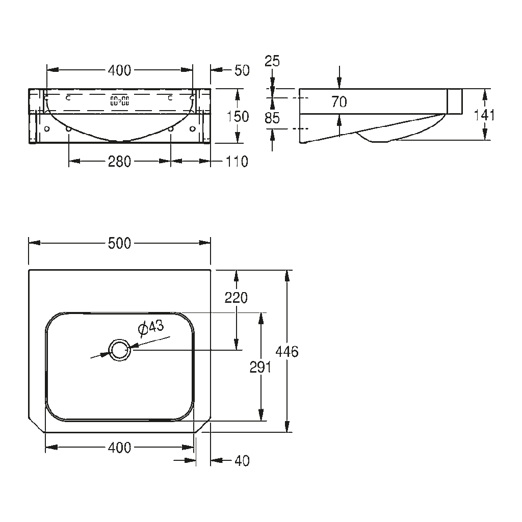 Franke WT500C-7-1 Wall Hung Wash Basin 19Ga 1 Hole