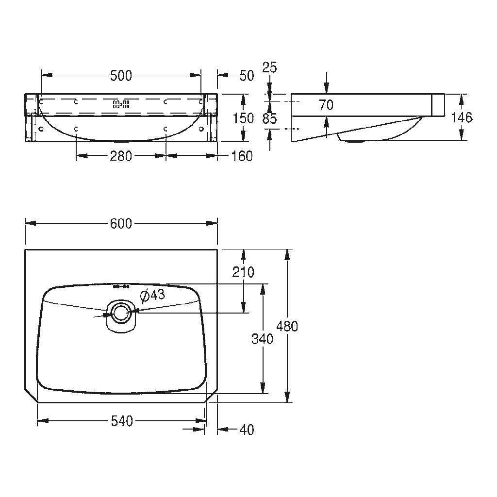 Franke WT600C-7 Wall Hung Wash Basin 19Ga