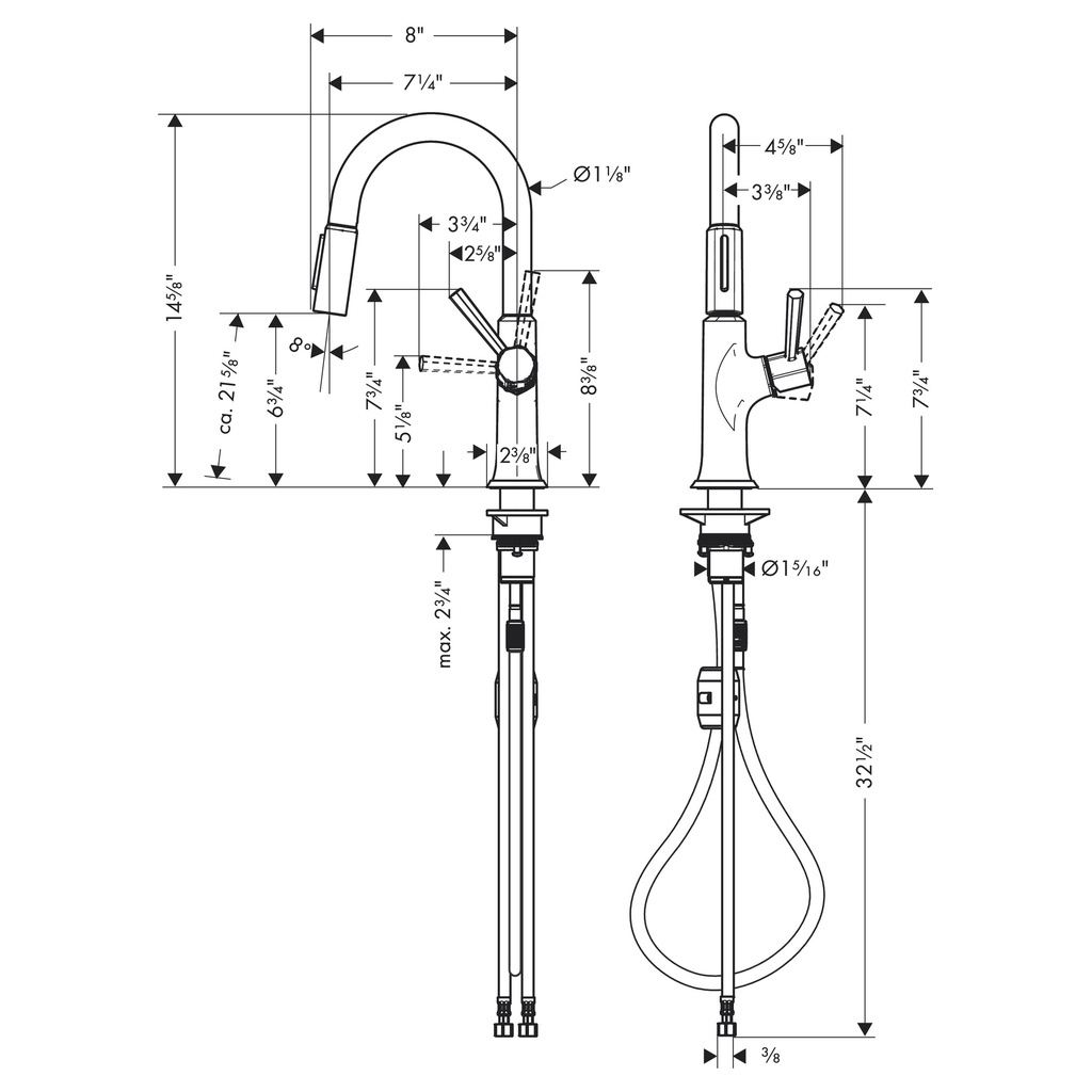 Hansgrohe 04853800 Prep Kitchen Faucet 2 Spray Pull Down 1.75 Gpm In Steel Optic