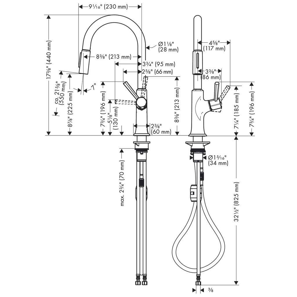 Hansgrohe 04852800 Locarno Higharc Kitchen Faucet 2 Spray Pull Down 1.75 Gpm In Steel Optic