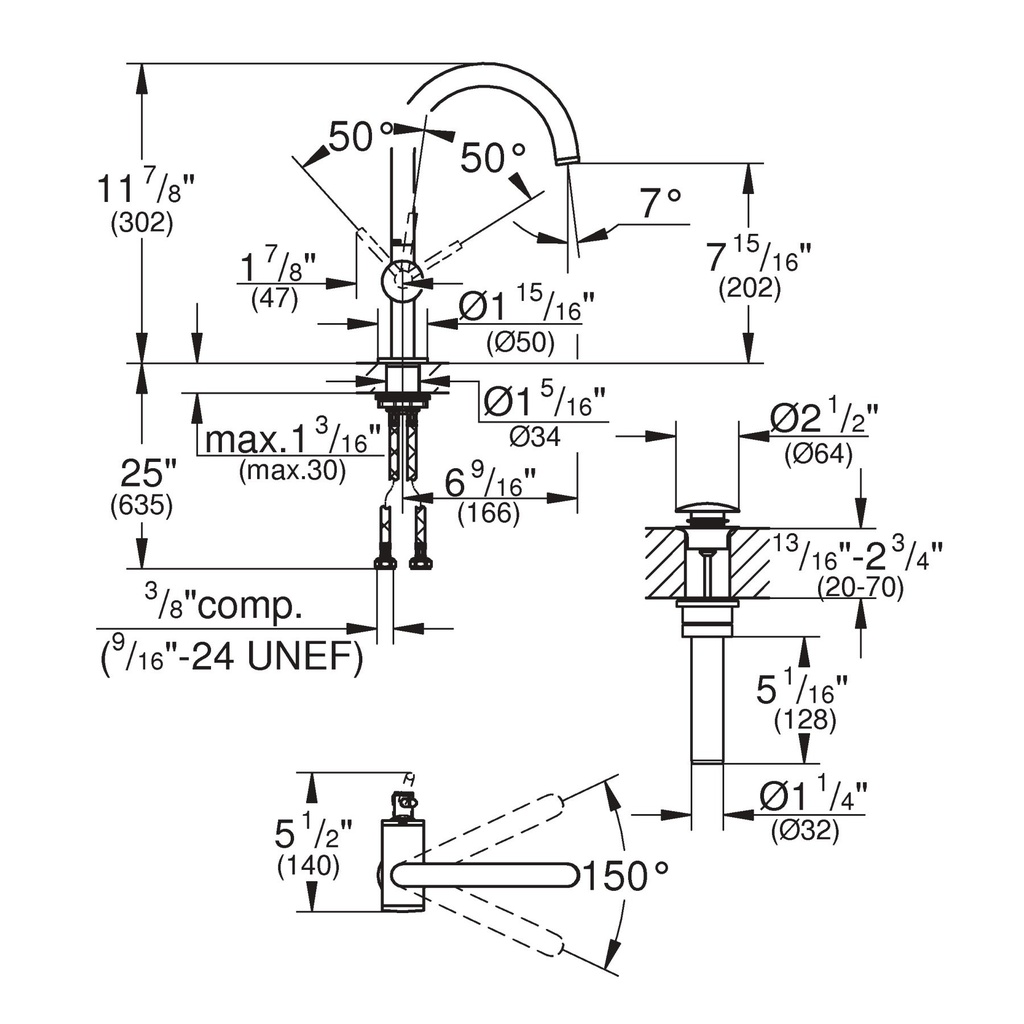 Grohe 24350GN0 Atrio 1H Sink L 1.2Gpm
