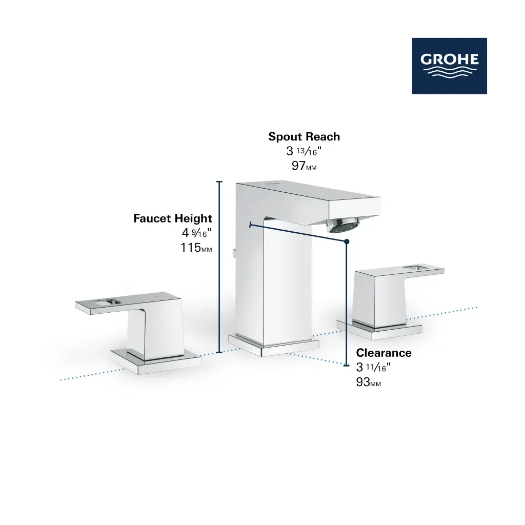 Grohe 20370GNA Eurocube 8" Widespread 2-Handle S-Size Bathroom Faucet 4.5 L/Min (1.2 Gpm) Brushed Cool Sunrise