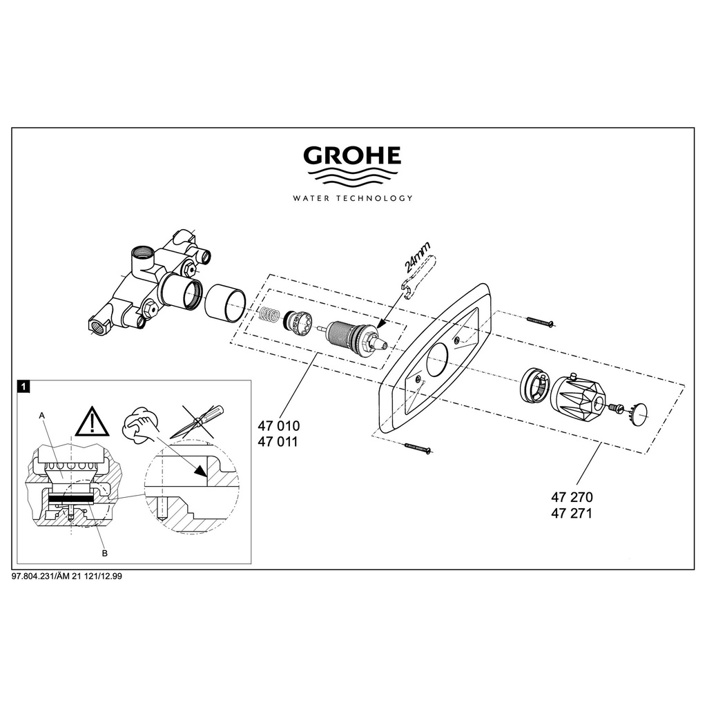 Grohe 47011000 Thermo-Element 1/2 Bimetallic Right Grohe Chrome