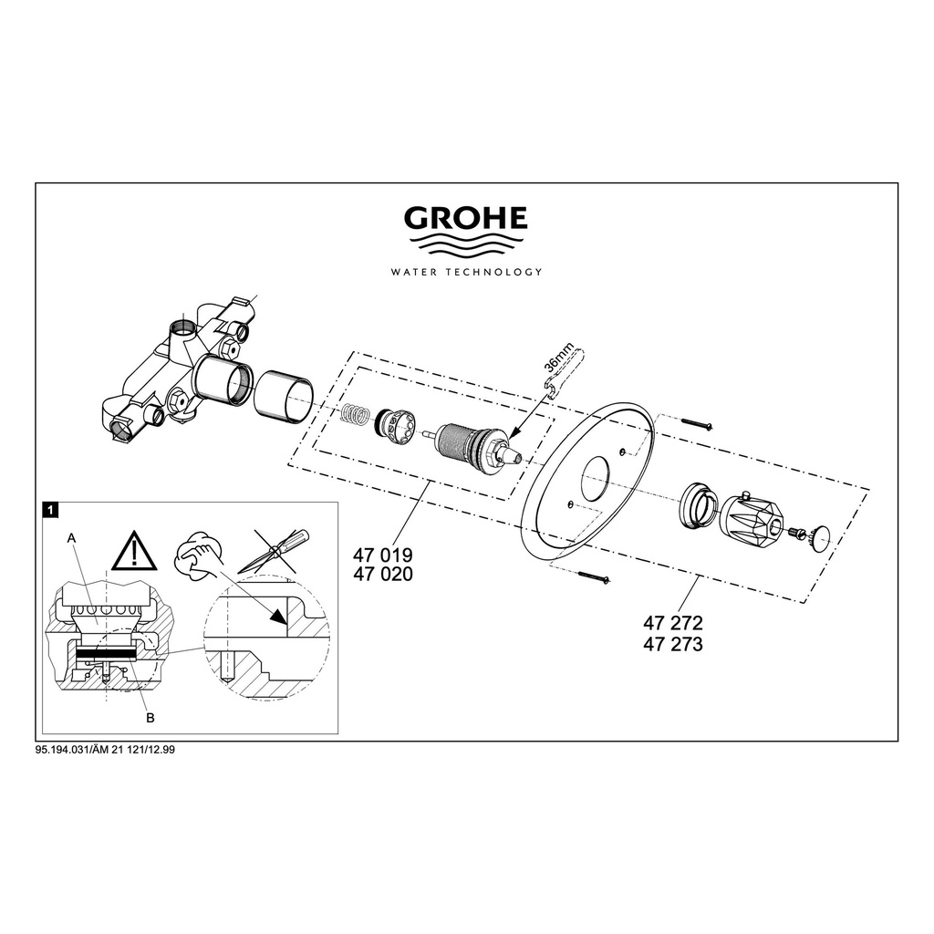 Grohe 47019000 Thermo-Element 3/4 Bimetallic Chrome