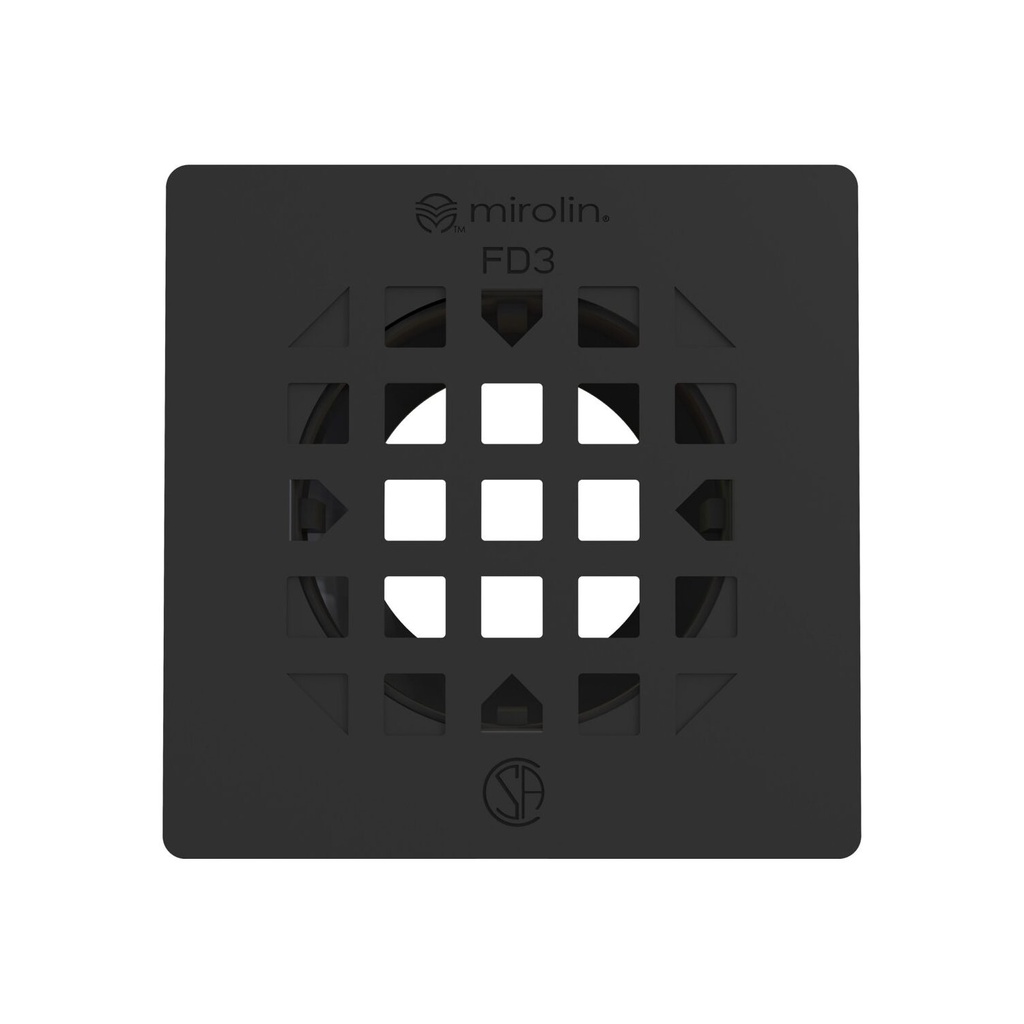 Mirolin GR-FD3-BL 4.25 In. Square Drain Grate Matte Black
