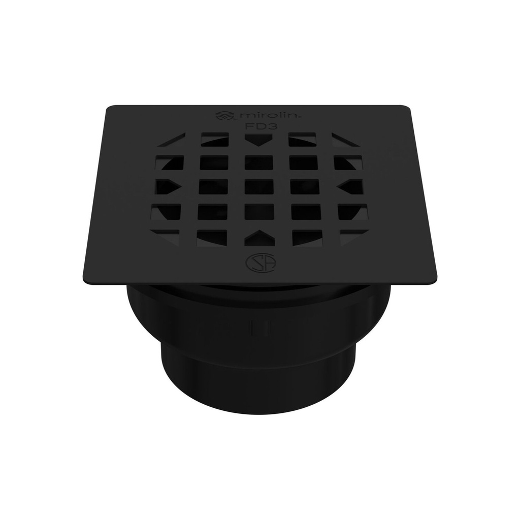 Mirolin GR-FD3-BL 4.25 In. Square Drain Grate Matte Black
