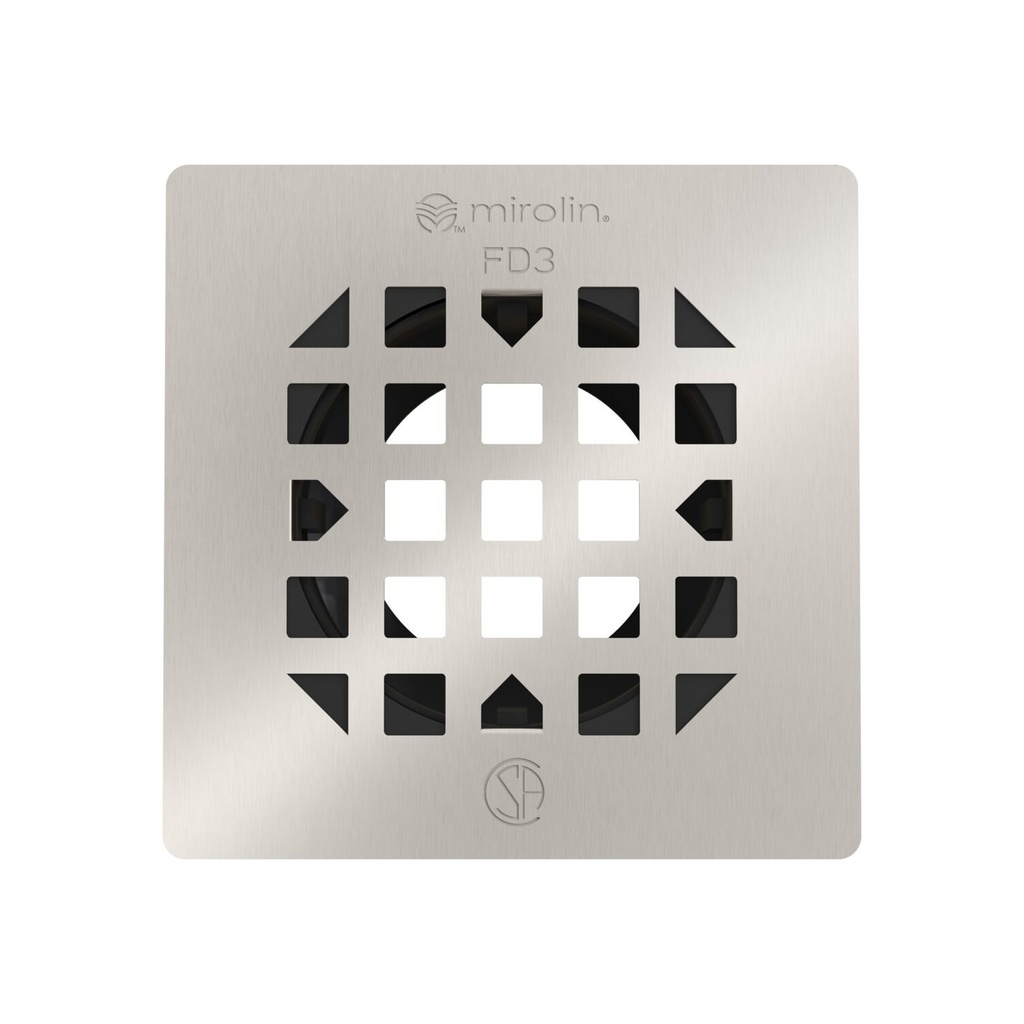 Mirolin GR-FD3-BN 4.25 In. Square Drain Grate Brushed Nickel