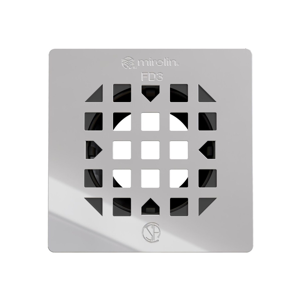 Mirolin GR-FD3-CP 4.25 In. Square Drain Grate Chhrome