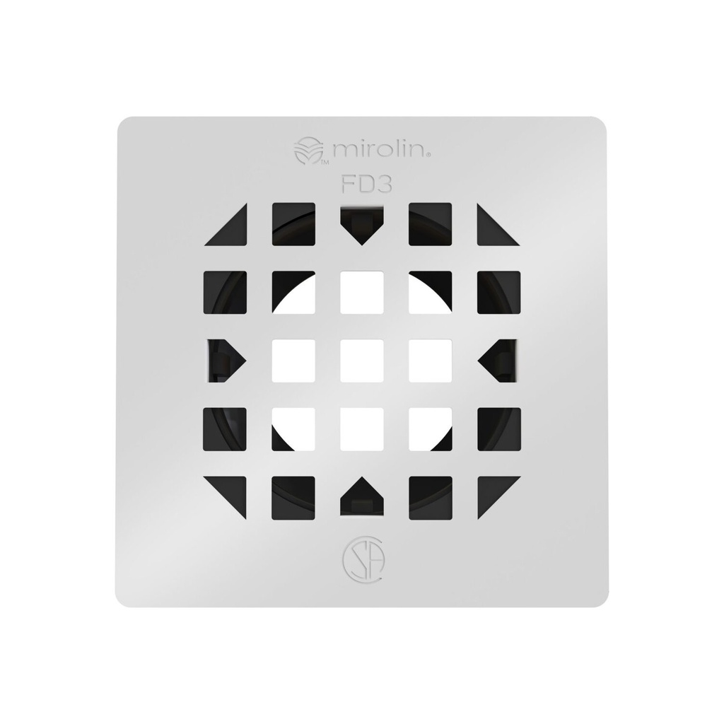 Mirolin GR-FD3-WH 4.25 In. Square Drain Grate White