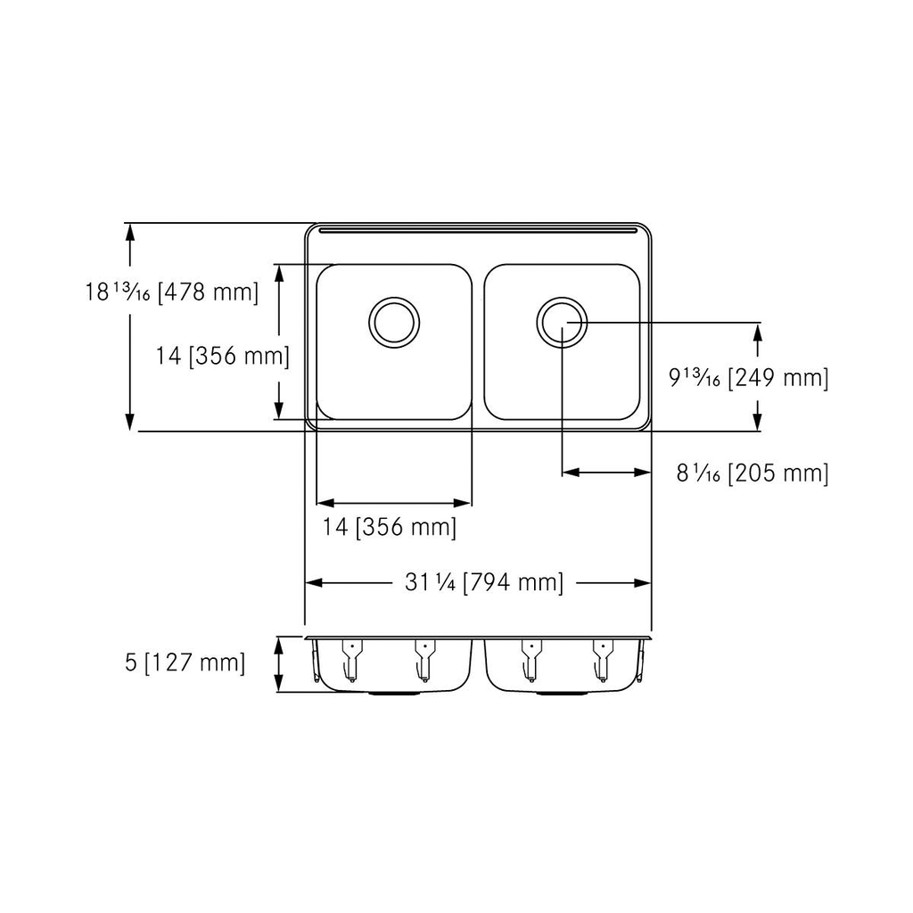 Franke ALBD4405P-1-1 Double With Ledge 18 Gauge