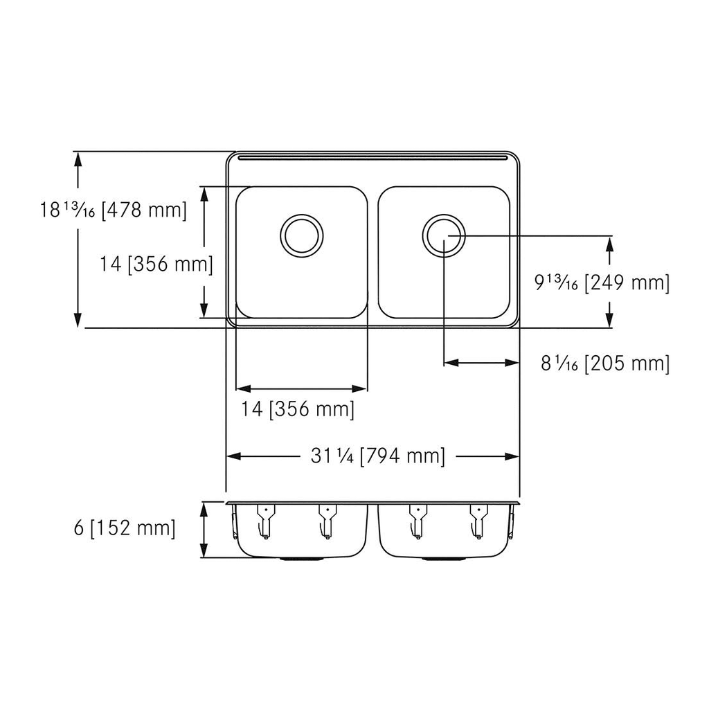 Franke ALBD4406P-1-3 Double With Ledge 18 Gauge