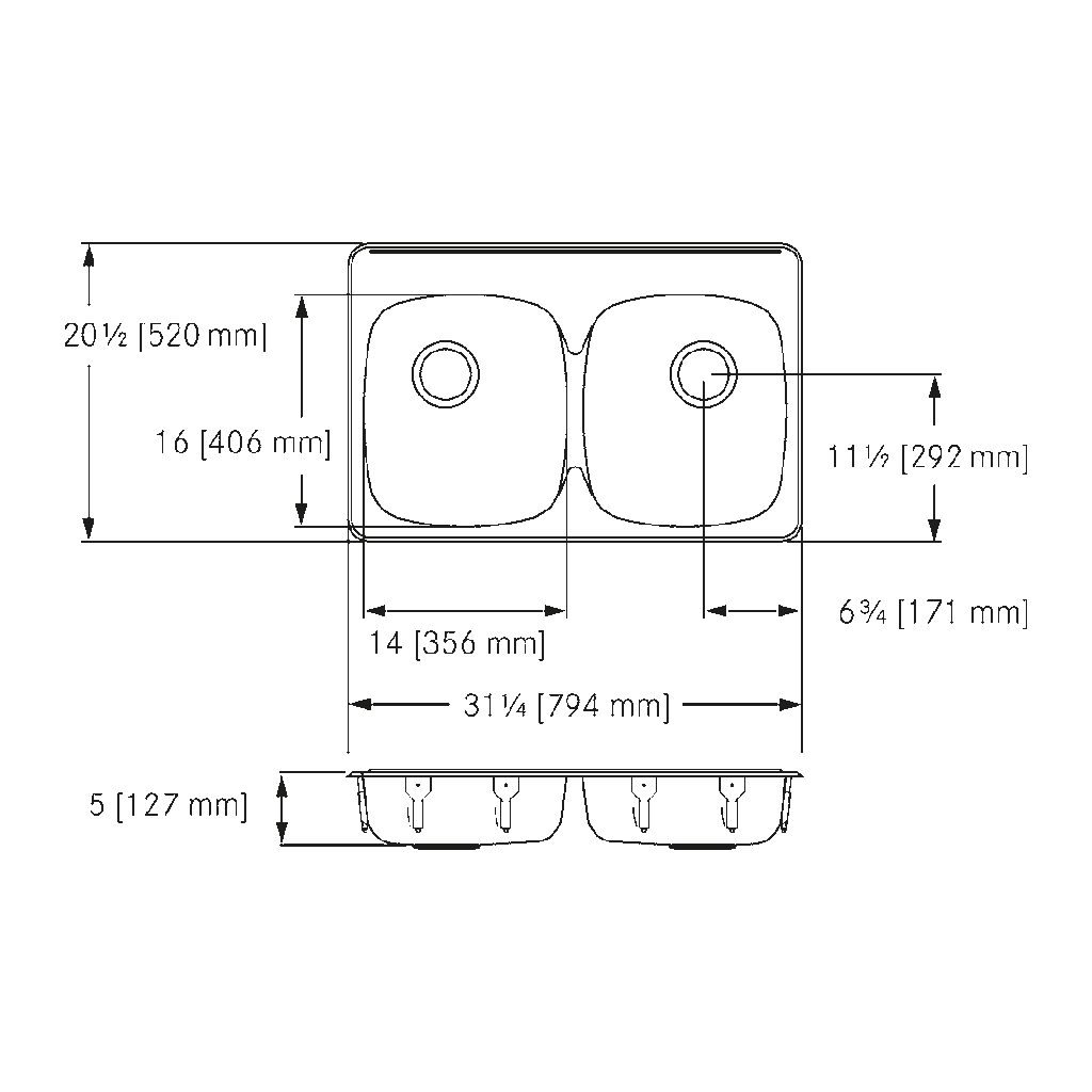Franke ALBD6405-1-1 Double With Ledge 20 Gauge