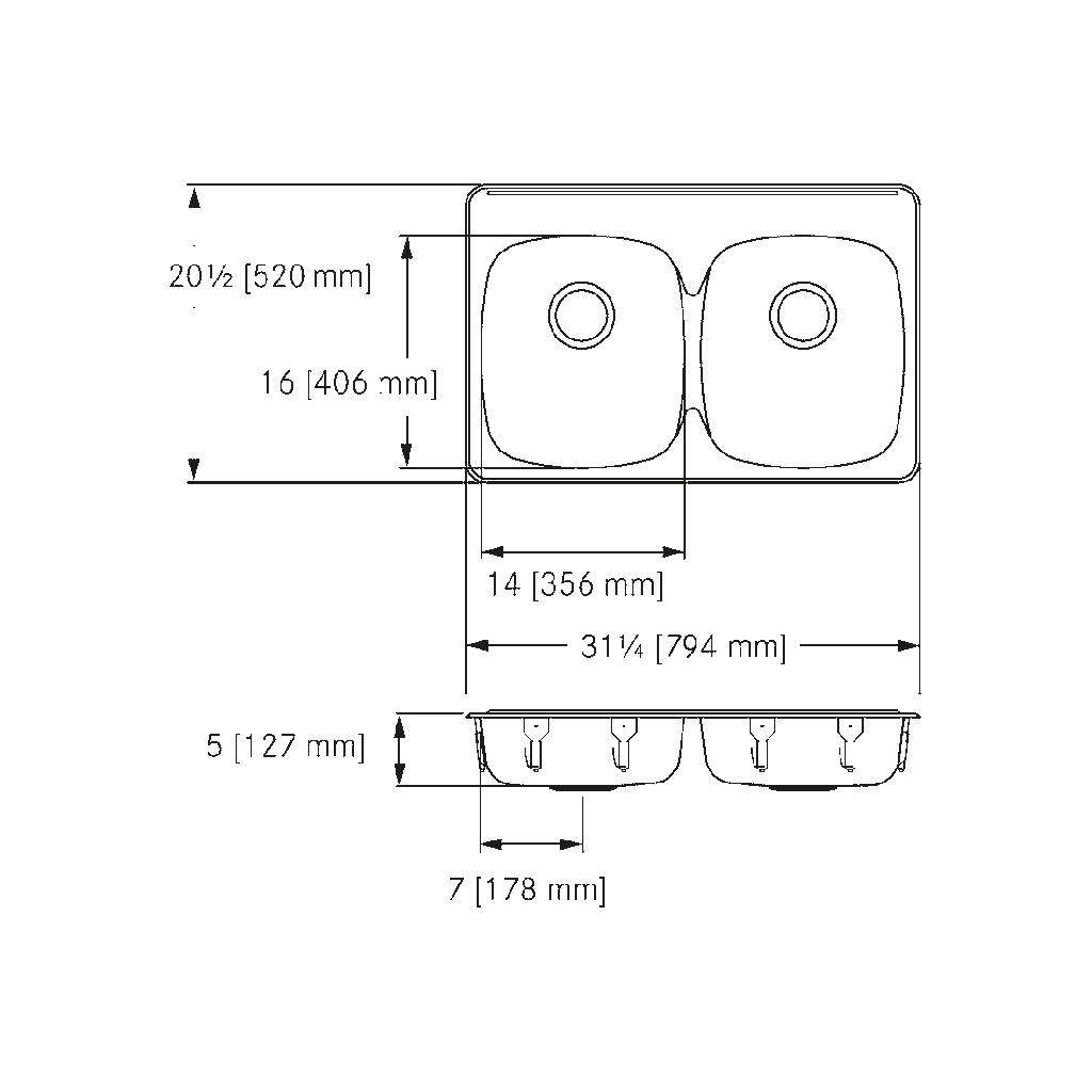 Franke ALBD6405P-1-3 Double With Ledge 18 Gauge