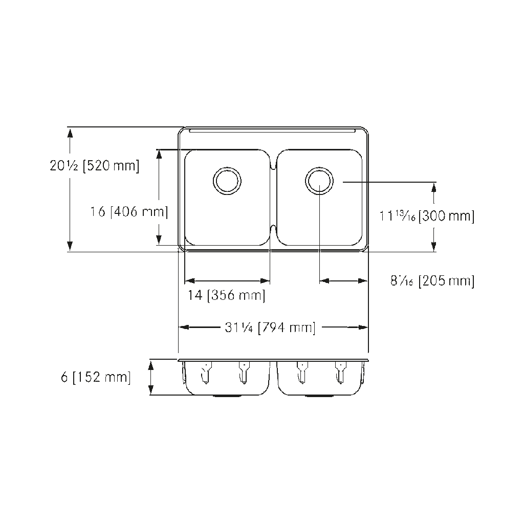 Franke ALBD6406P-1 Double With Ledge 18 Gauge