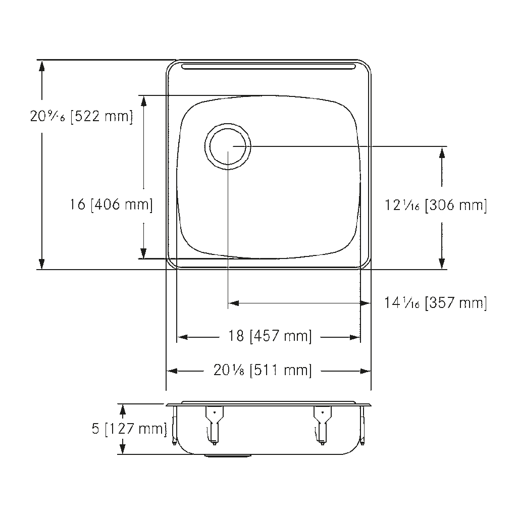 Franke ALBS6805-1-1 Single With Ledge 20 Gauge