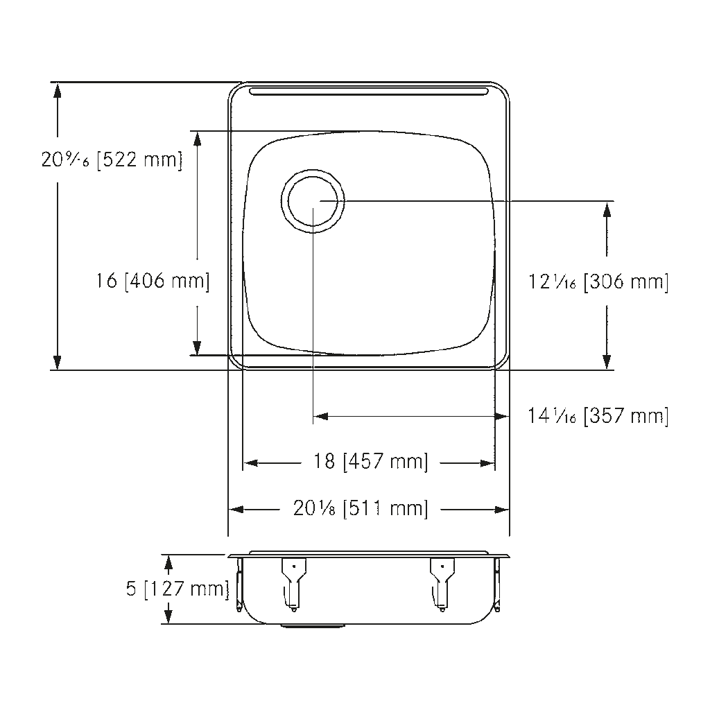 Franke ALBS6805P-1 Single With Ledge 18 Gauge