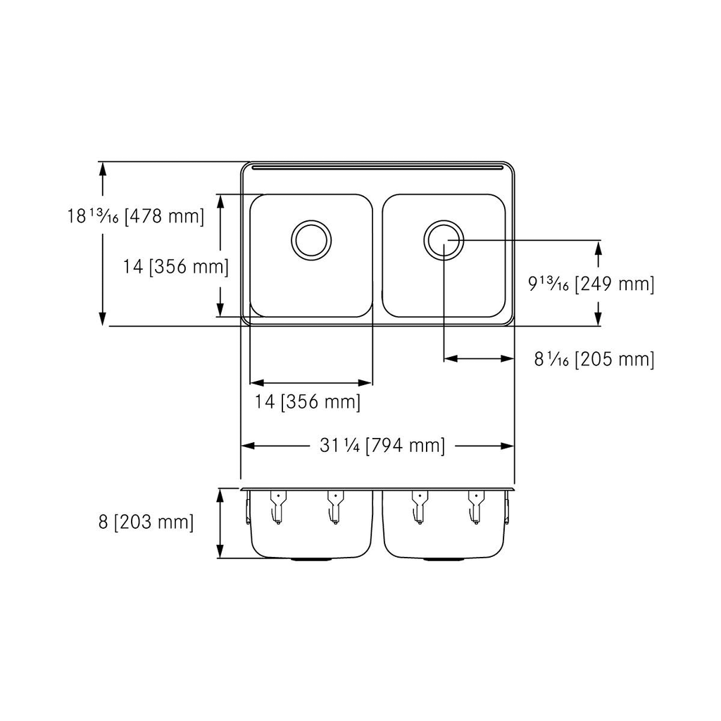Franke LBD4408P-1-3 Double With Ledge 18 Gauge