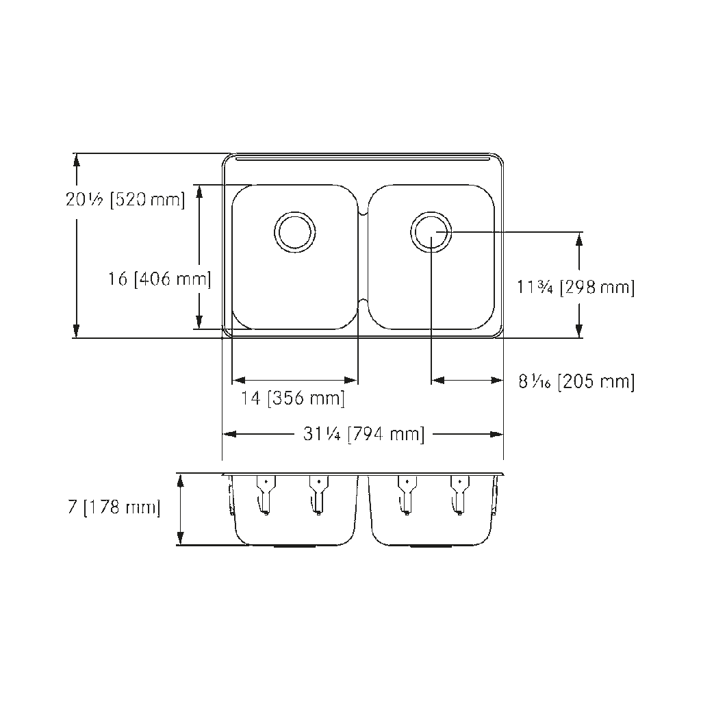 Franke LBD6407-1 Double With Ledge 20 Gauge