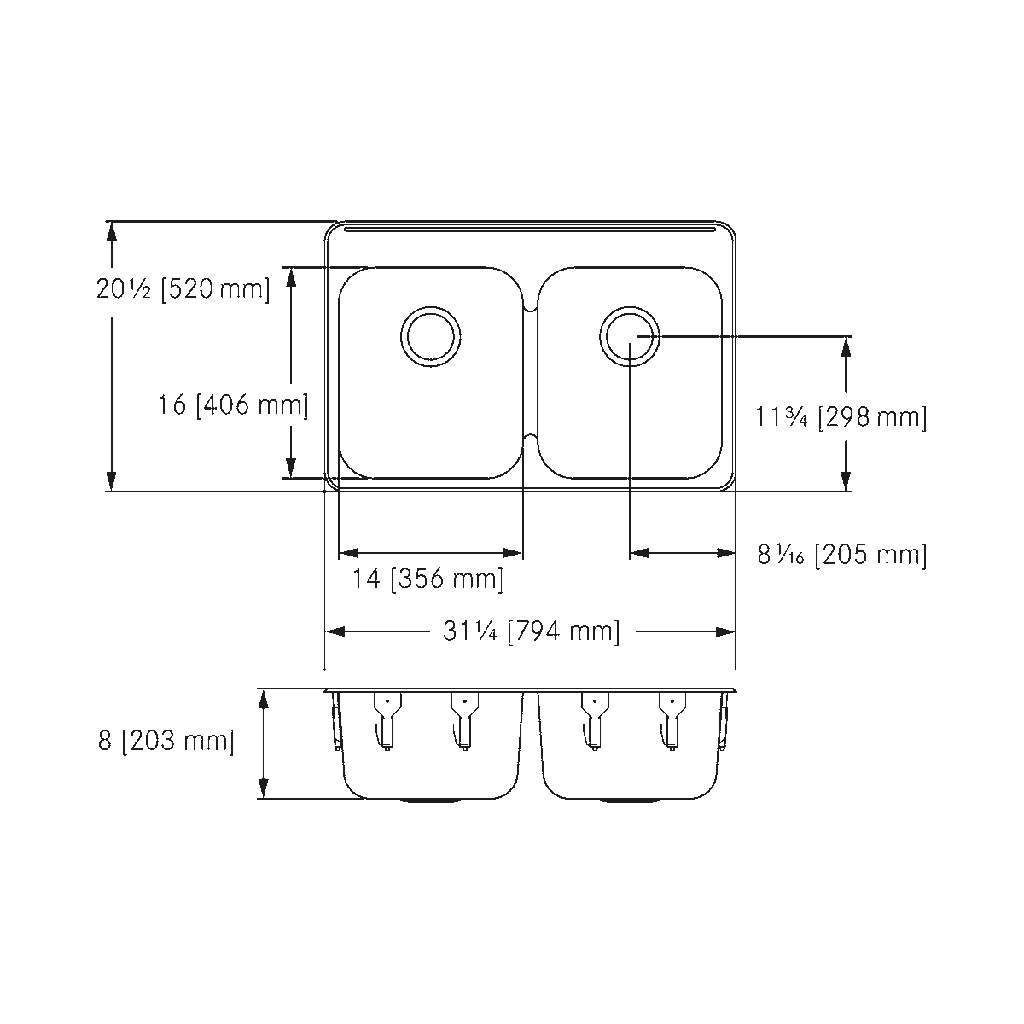 Franke LBD6408-316P-1-1 Double Topmount Sink With Ledge 18Ga T316 1 Hole