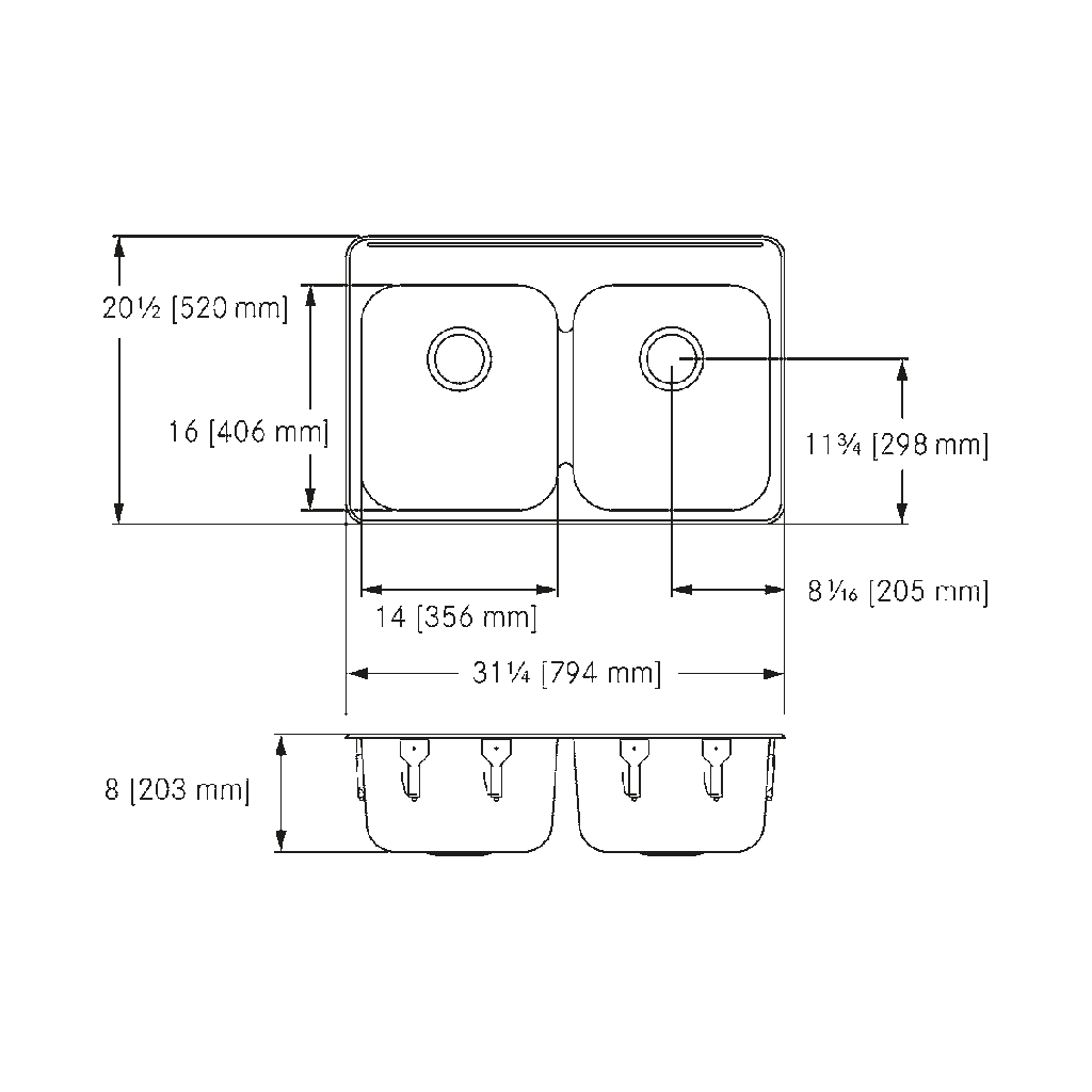 Franke LBD6408P-1 Double With Ledge 18 Gauge
