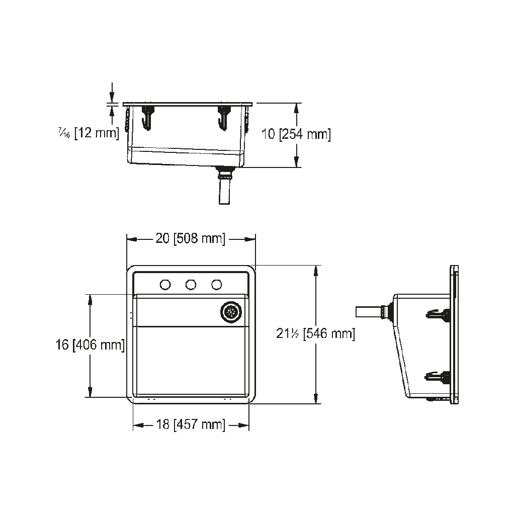 Franke HWS6810P-3-3 Clinical Stainless Top/Under Mount Wash Sink 3 Hole