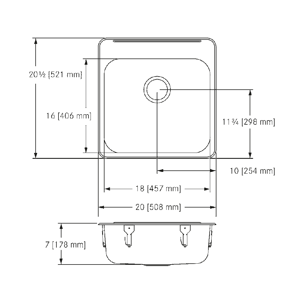 Franke LBS6807-316P-1-3 Single Topmount Sink With Ledge 18Ga T316 3 Holes
