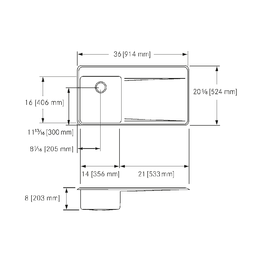 Franke LBSDBR6408P-1-1 18 Gauge Drainboard Sink Single