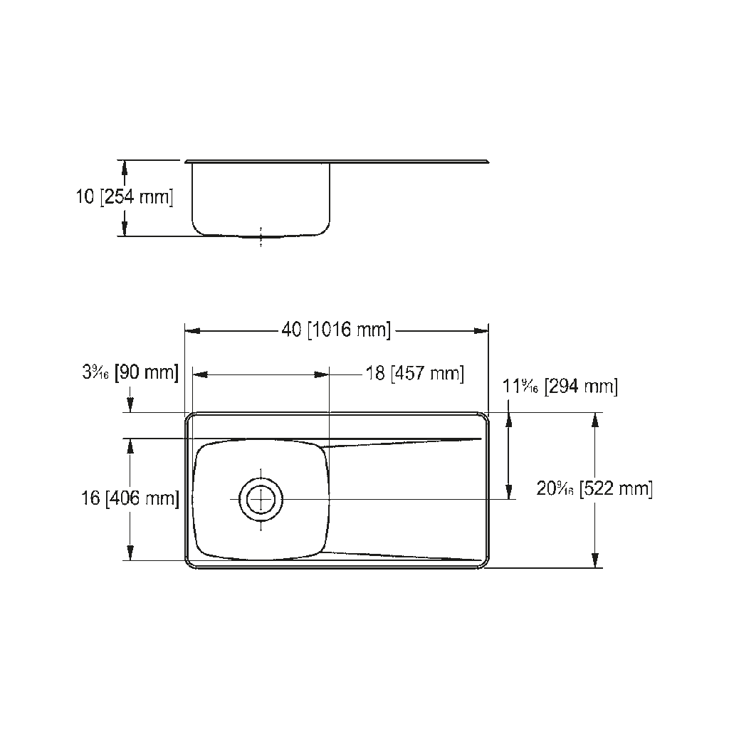 Franke LBSDBR6810-316P-1-3 Topmount Single Sink Drainboard Right 18Ga T316 3 Hole
