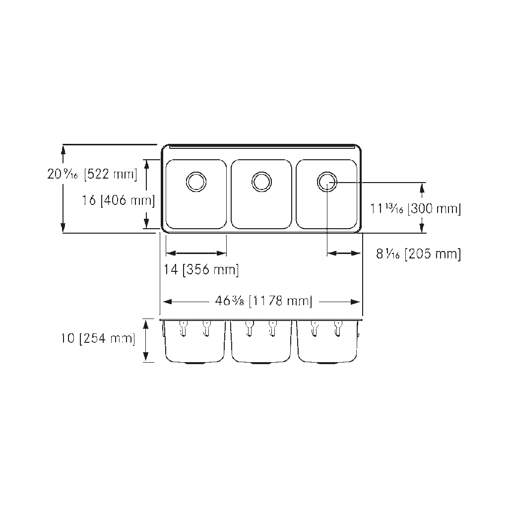 Franke LBT6410PCB-1 Triple 18 Gauge With Ledge