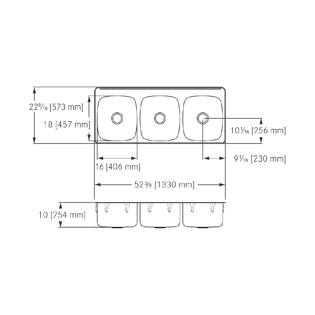 Franke LBT8610P-1-3 Triple 18 Gauge With Ledge