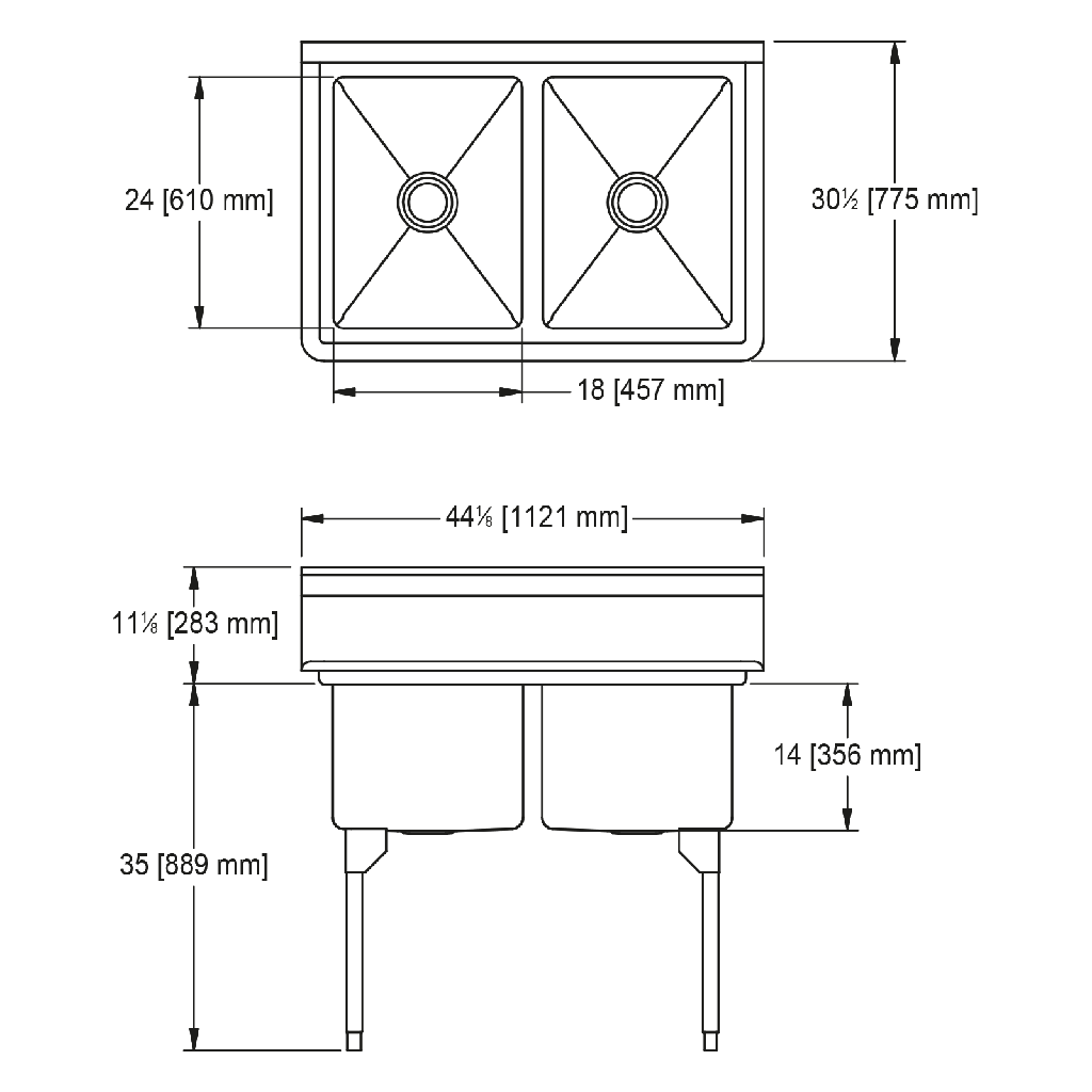 Franke RDL2436-1-2 Restaurant Series 16 Gauge Double Compartment