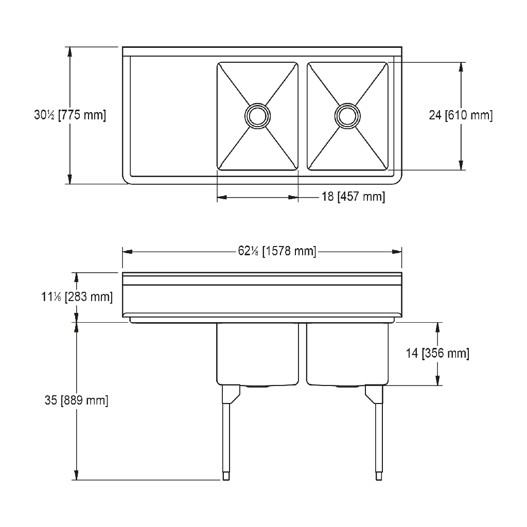 Franke RDL2436L-1-2 Restaurant Series 16 Gauge Double Compartment