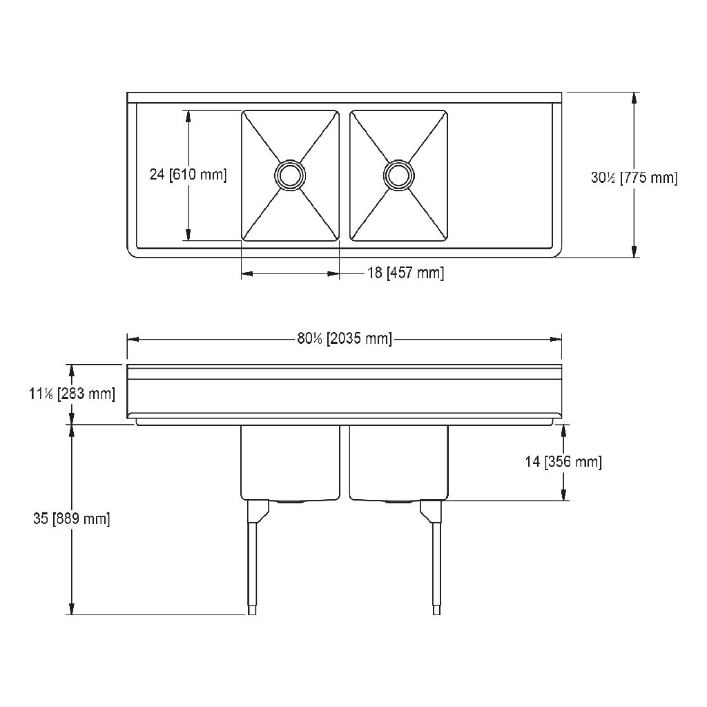 Franke RDL2436LR-1-2 Restaurant Series 16 Gauge Double Compartment