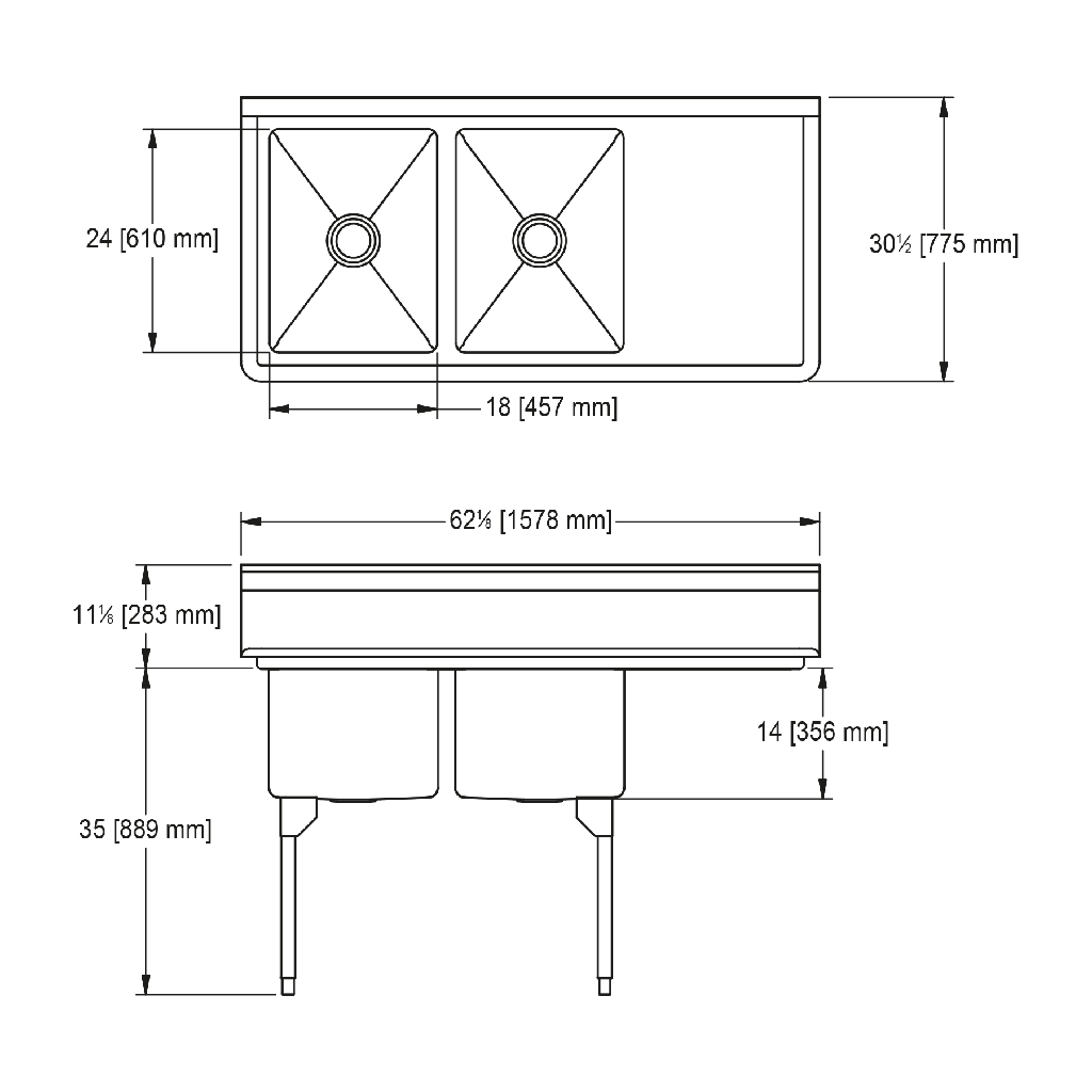 Franke RDL2436R-1 Restaurant Series 16 Gauge Double Compartment