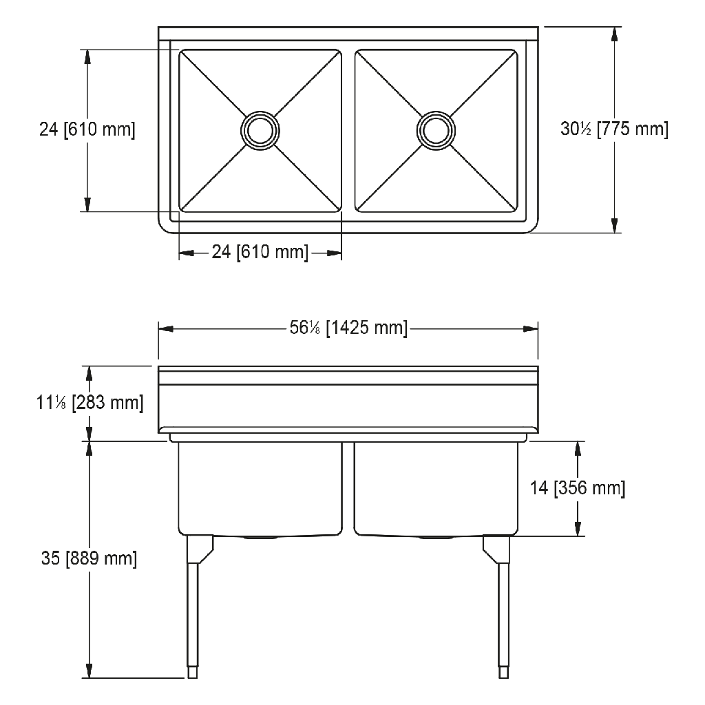 Franke RDL2448-1-2 Restaurant Series 16 Gauge Double Compartment