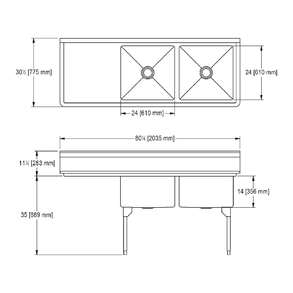Franke RDL2448L-1 Restaurant Series 16 Gauge Double Compartment