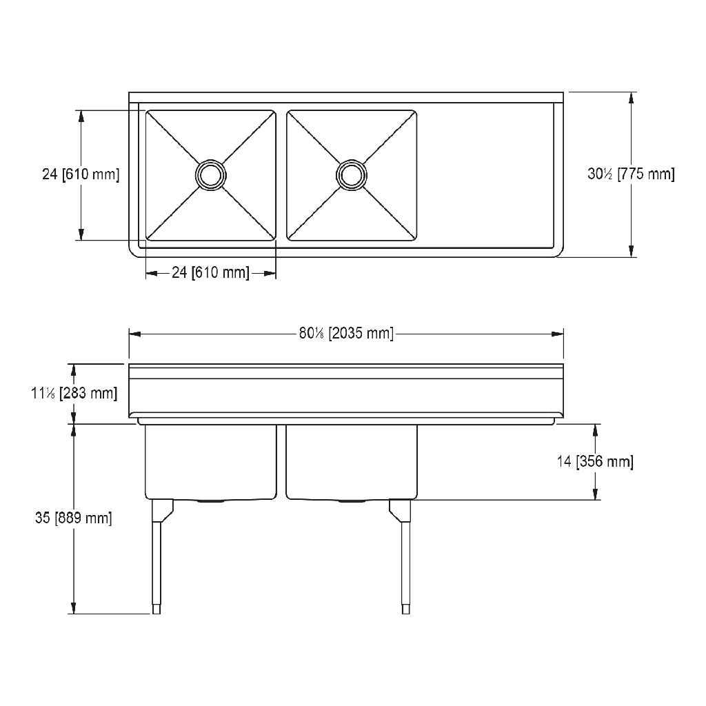Franke RDL2448R-1-2 Restaurant Series 16 Gauge Double Compartment