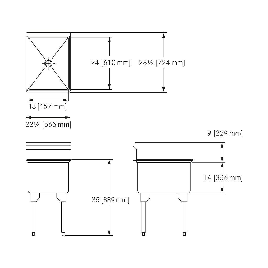 Franke RSL2418-1-2 Restaurant Series 16 Gauge Single Compartment
