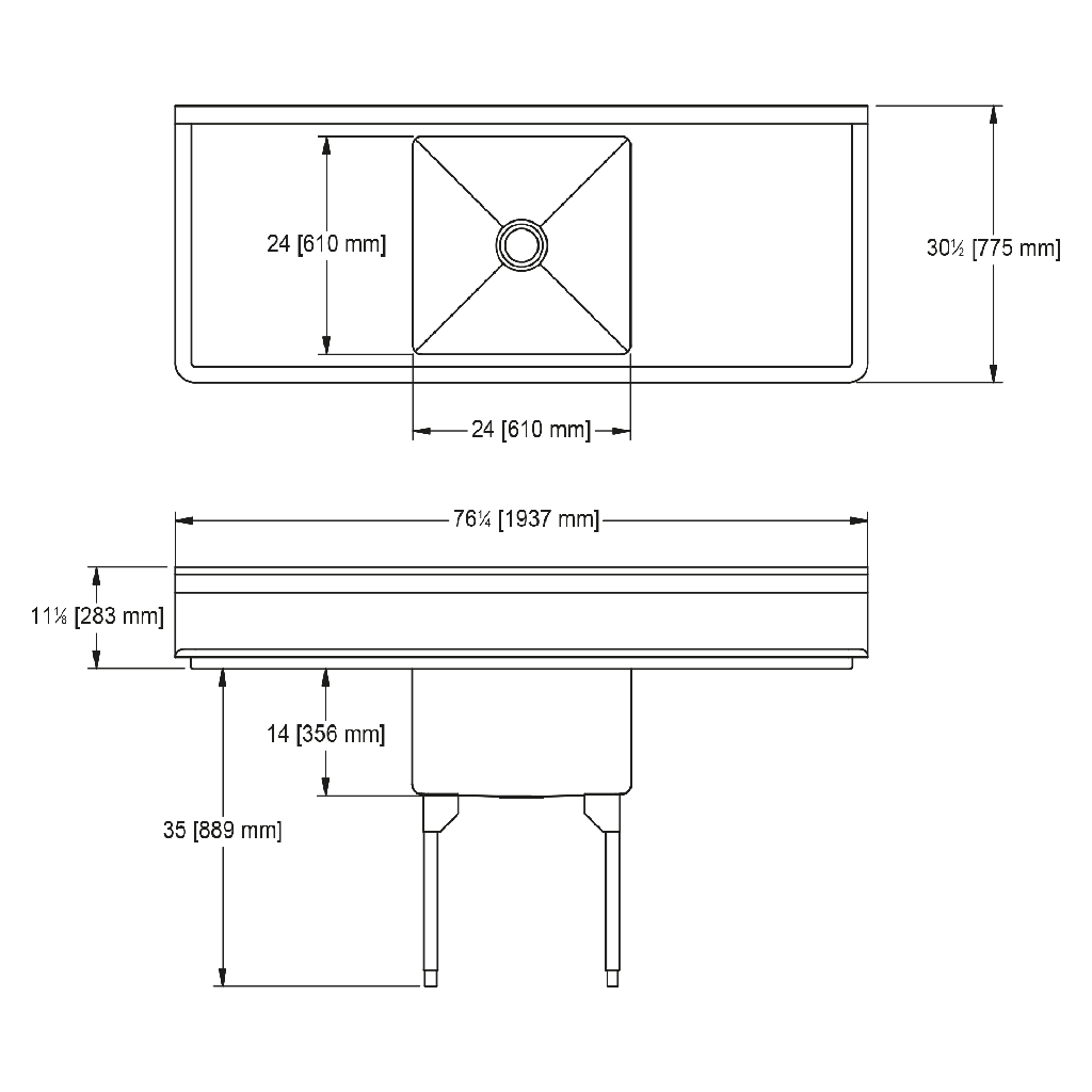 Franke RSL2424LR-1 Restaurant Series 16 Gauge Single Compartment