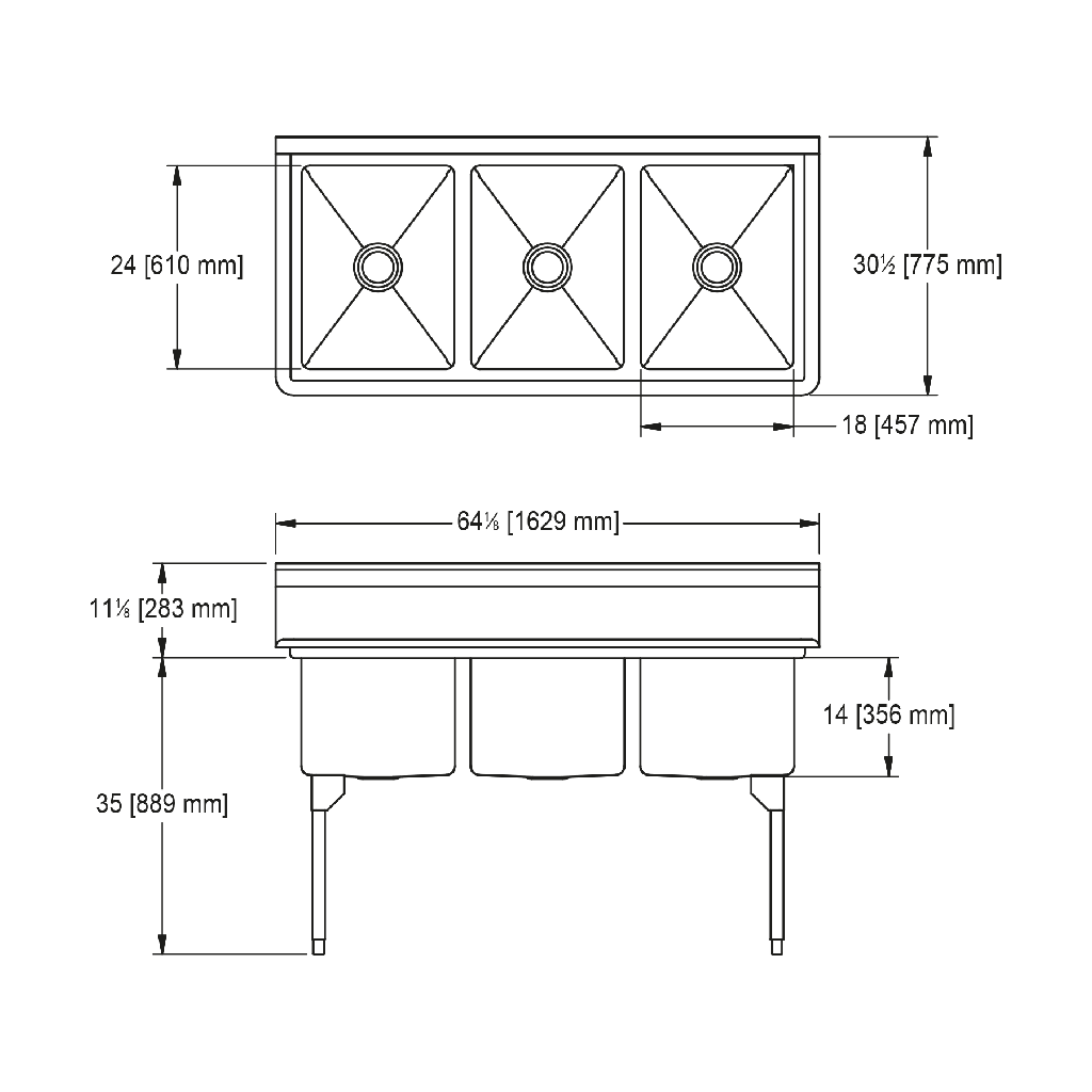Franke RTL2454-1-2 Restaurant Series 16 Gauge Triple Compartment