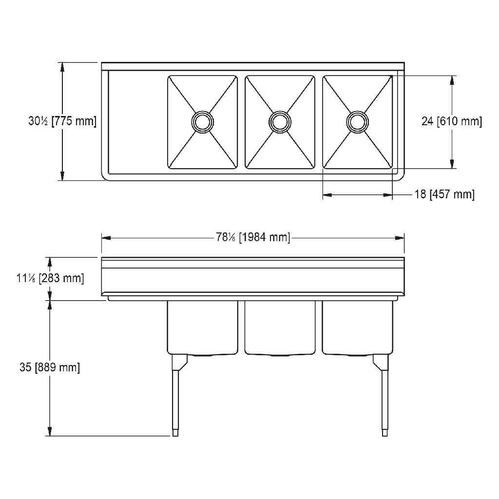Franke RTL2454L-1 Restaurant Series 16 Gauge Triple Compartment