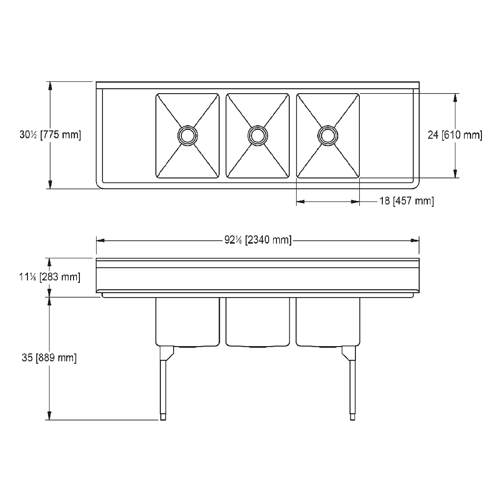 Franke RTL2454LR-1-2 Restaurant Series 16 Gauge Triple Compartment