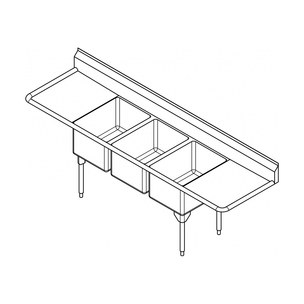Franke RTL2454LR-1 Restaurant Series 16 Gauge Triple Compartment
