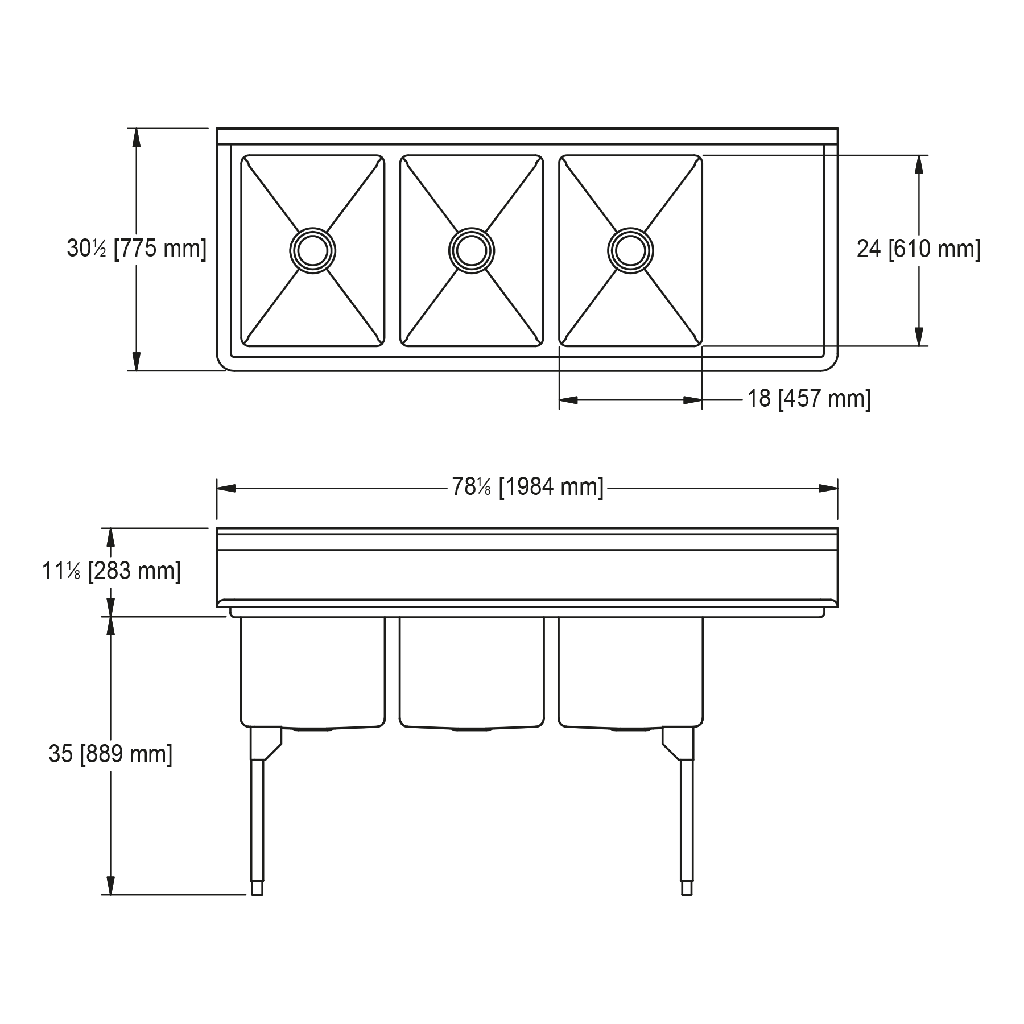 Franke RTL2454R-1-2 Restaurant Series 16 Gauge Triple Compartment
