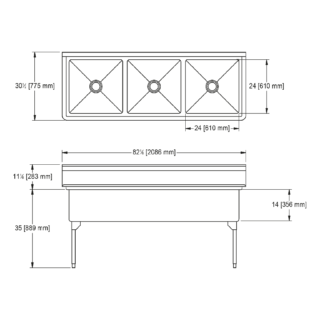 Franke RTL2472-1-2 Restaurant Series 16 Gauge Triple Compartment
