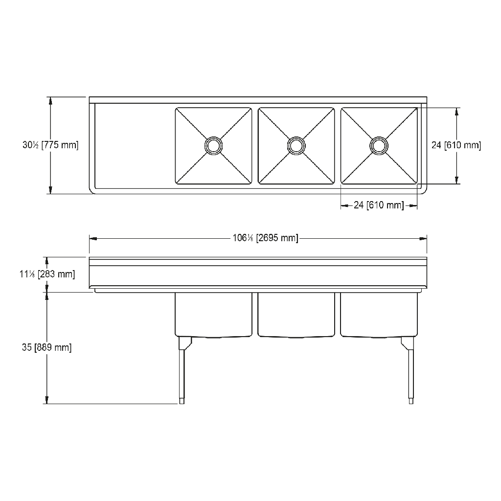 Franke RTL2472L-1-2 Restaurant Series 16 Gauge Triple Compartment