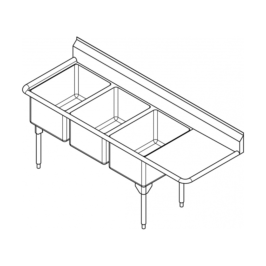 Franke RTL2472L-1 Restaurant Series 16 Gauge Triple Compartment