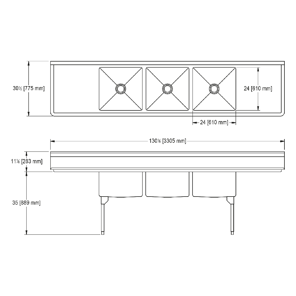 Franke RTL2472LR-1-2 Restaurant Series 16 Gauge Triple Compartment