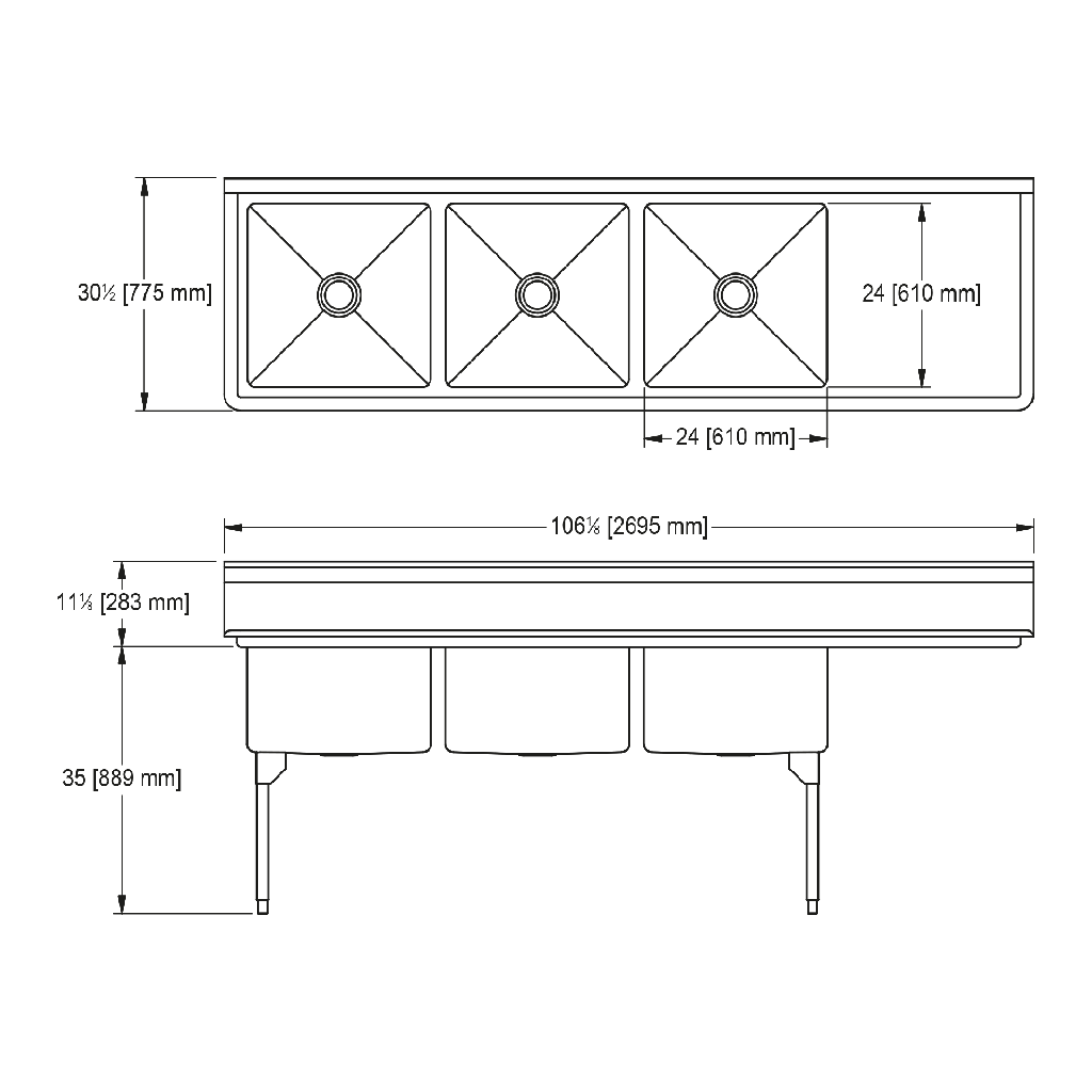 Franke RTL2472R-1 Restaurant Series 16 Gauge Triple Compartment