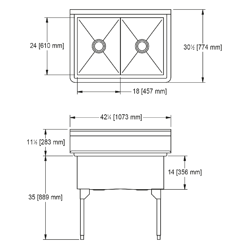 Franke SDL2436-1 Service Series 14 Gauge Double Compartment
